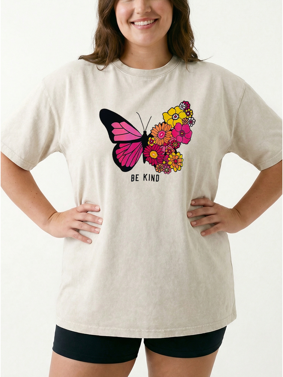 Vintage Be Kind Floral Butterfly Washed T-Shirt