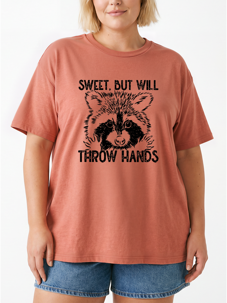 Vintage Sweet But Will Throw Hands Oversize Graphic Tee