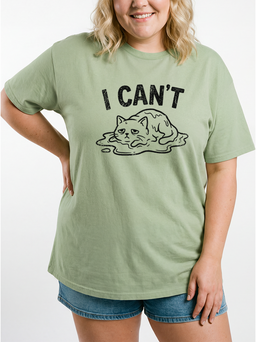 Vintage I Can'T  Melting Cat Oversize Graphic Tee