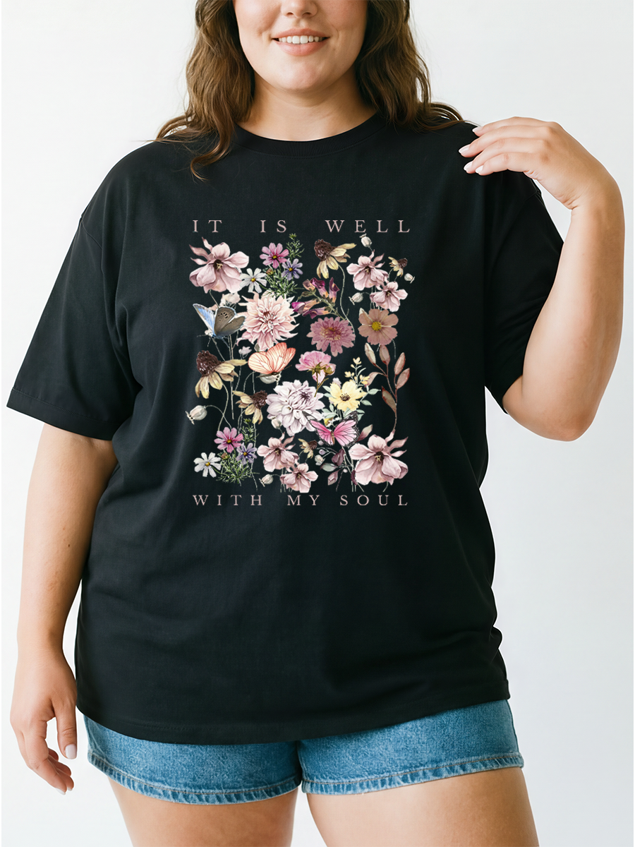 Vintage It Is Well With My Soul Oversize Graphic Tee