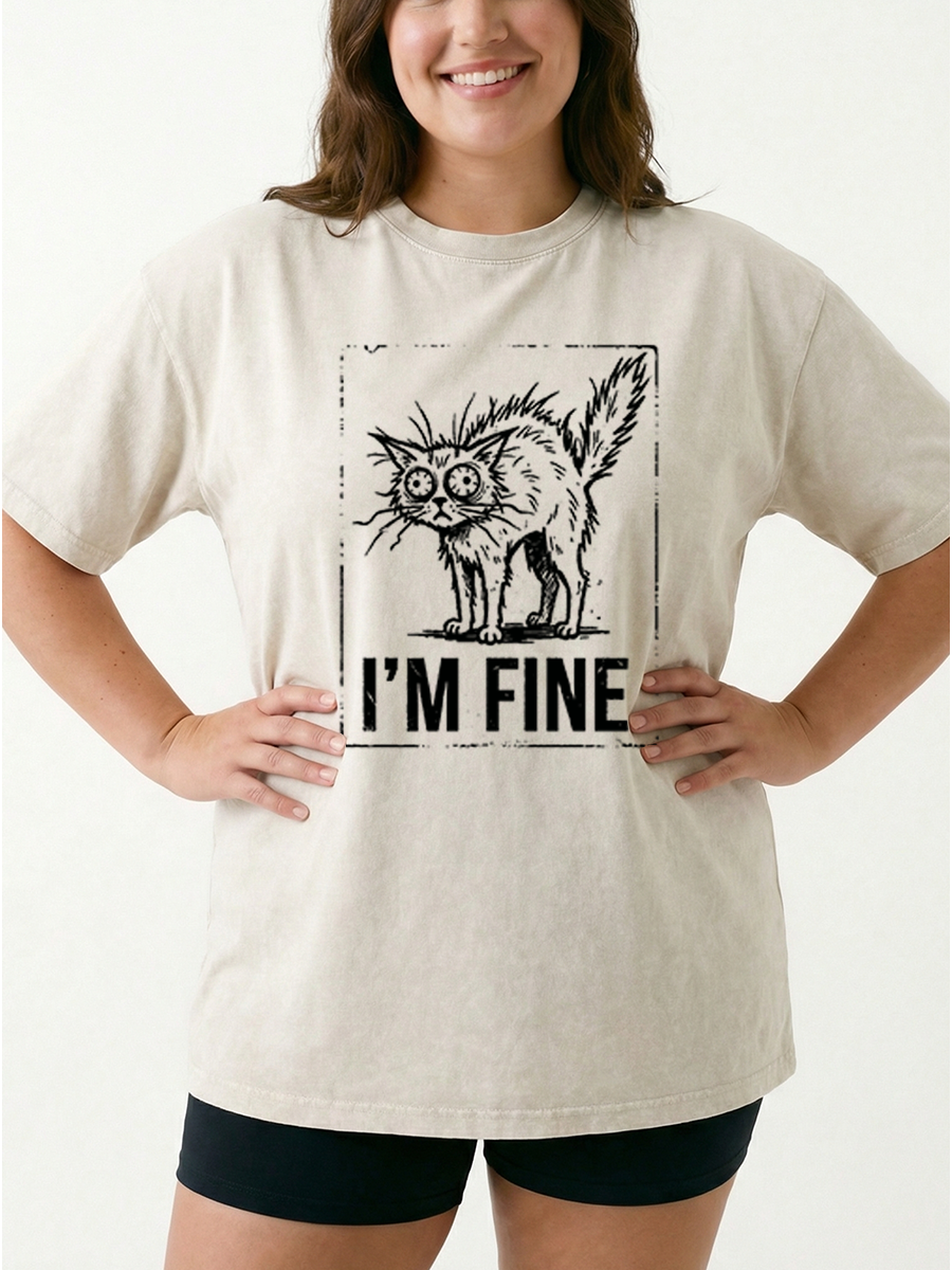 Vintage I'M Fine Chaotic Cat Washed T-Shirt