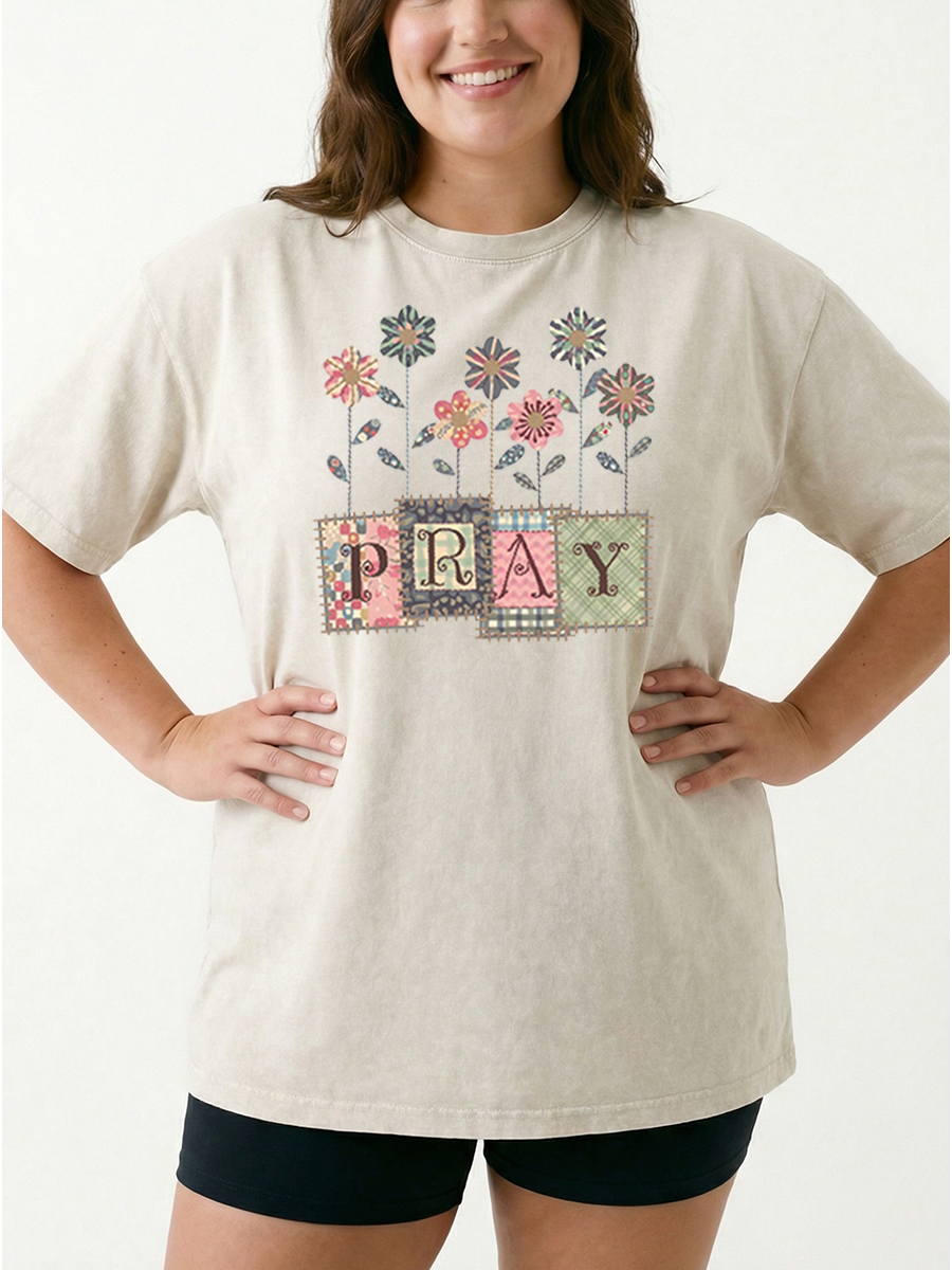 Vintage Floral Pray Christian Washed T-Shirt