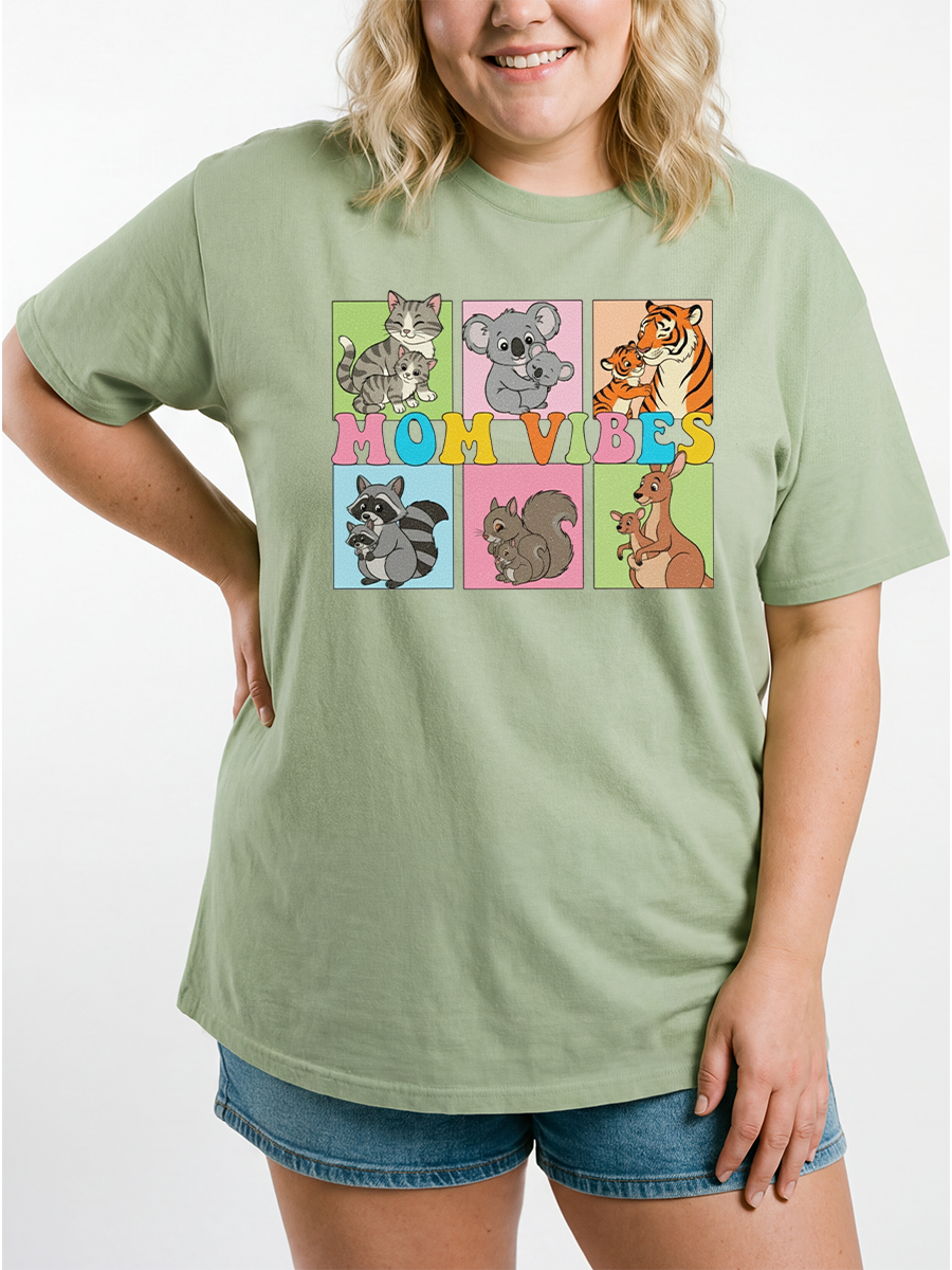 Vintage Different Cute Animal Mom Vibes Oversize Graphic Tee