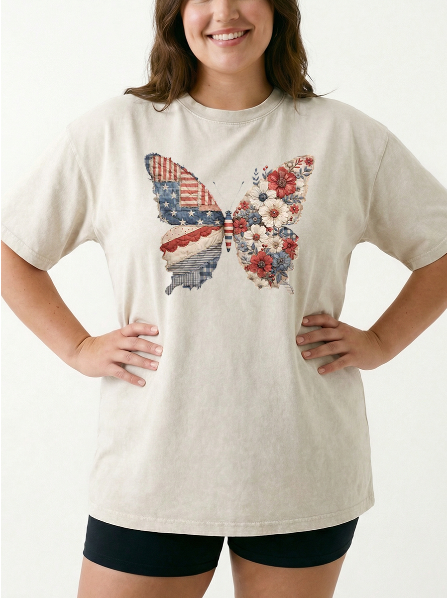 Vintage 4Th Of July Butterfly Washed T-Shirt