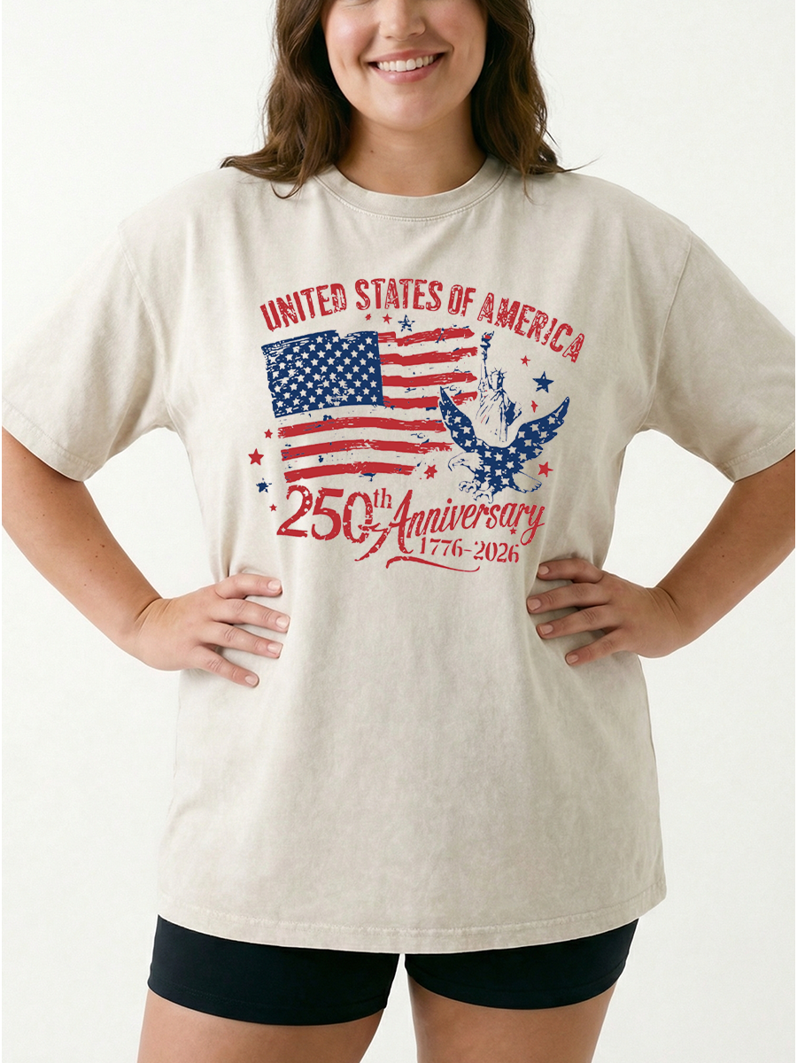 Vintage America 250Th Anniversary Patriotic Eagle Washed T-Shirt