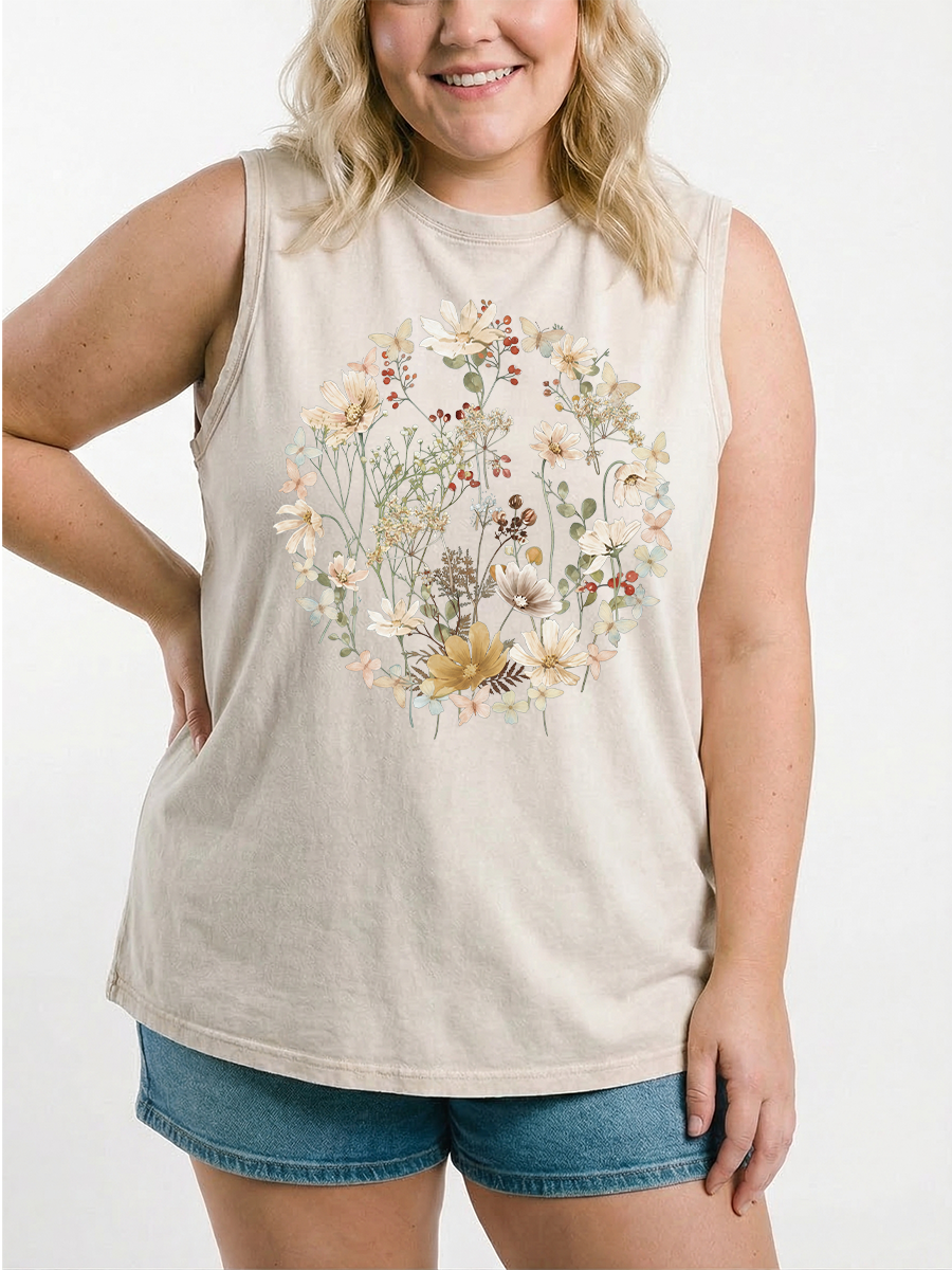 Vintage Wildflower And Butterfly Washed Tank