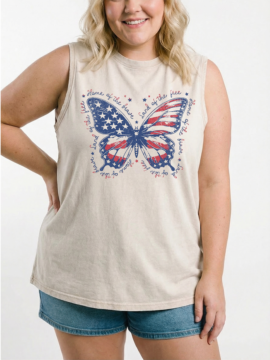 Vintage Patriotic Butterfly Washed Tank