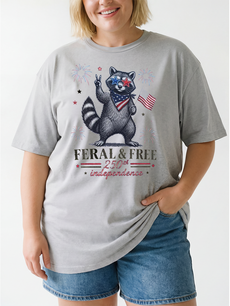 Vintage Feral And Free Raccoon Usa 250Th Anniversary Oversize Graphic Tee