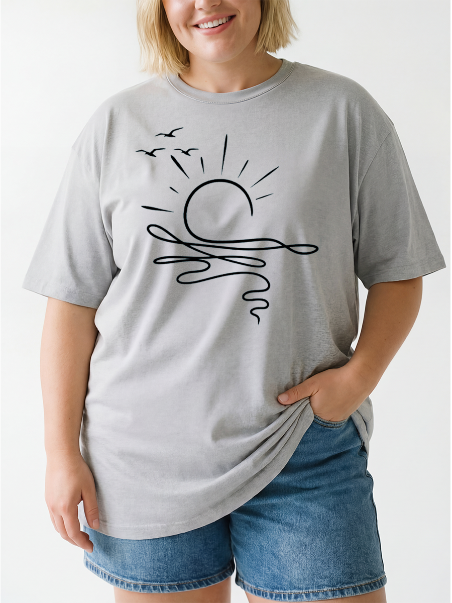 Vintage Sun Oceancute Minimalist Summer Oversize Graphic Tee