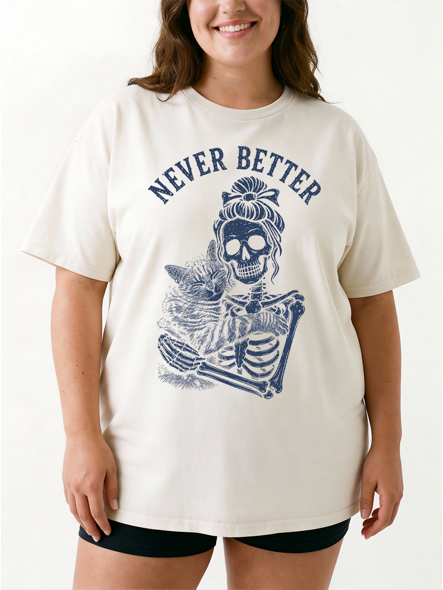 Vintage Never Better Cute Cat Oversize Graphic Tee
