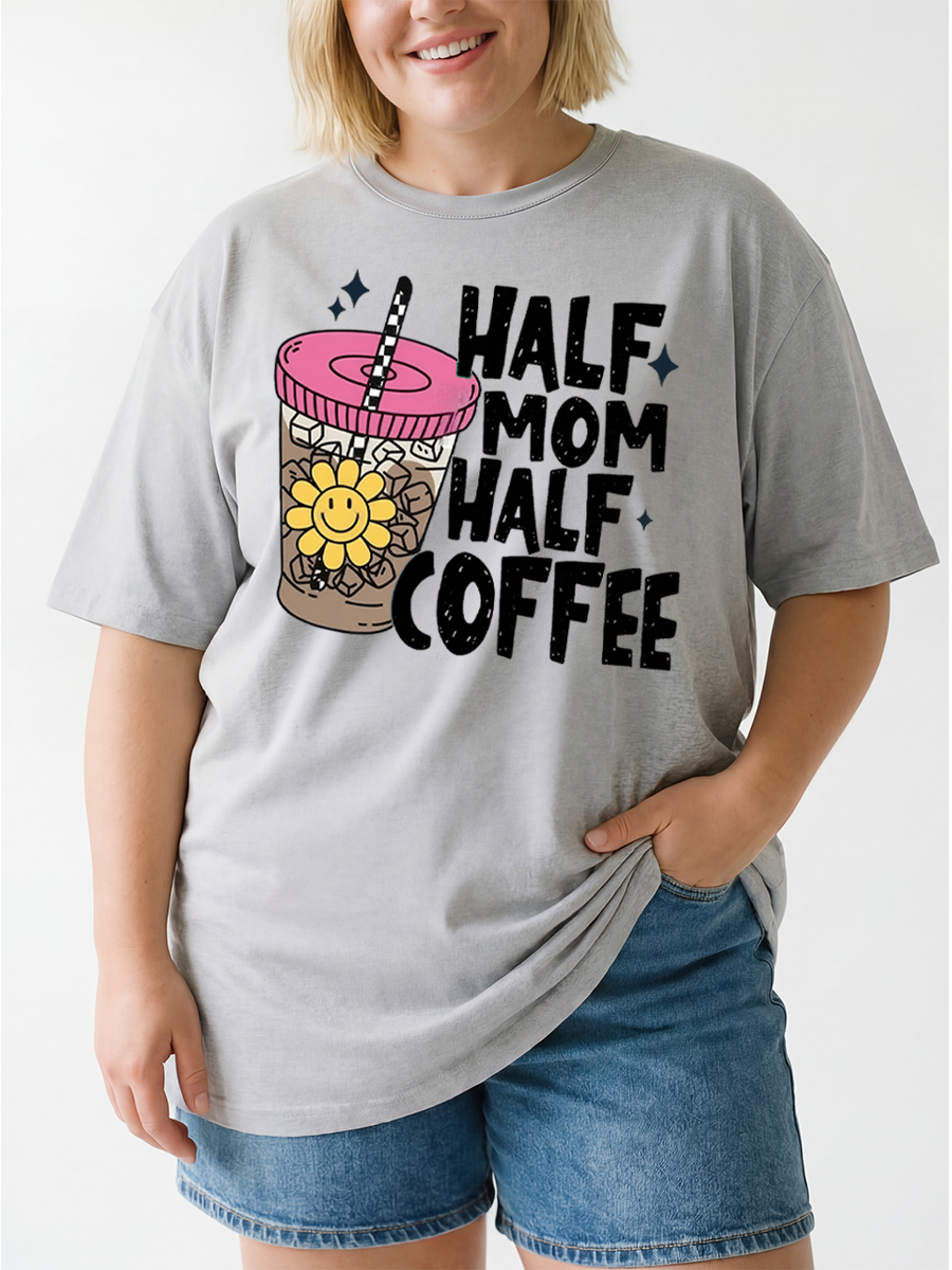 Vintage Cute Back To School Half Mom Half Coffee Oversize Graphic Tee