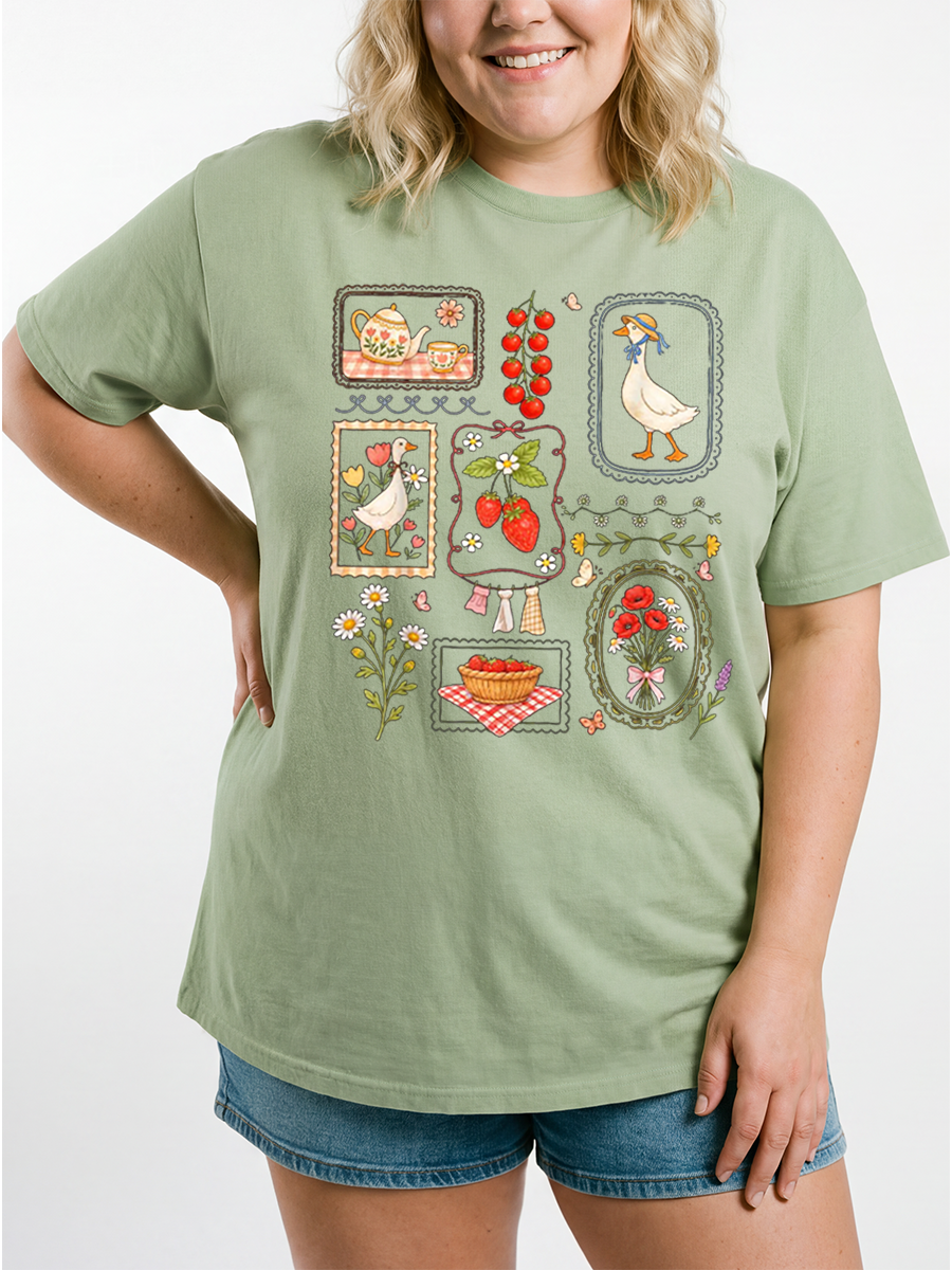 Vintage Strawberry Goose Oversize Graphic Tee