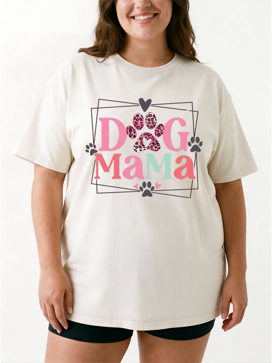 Vintage Leopard Paw Dog Mom Oversize Graphic Tee