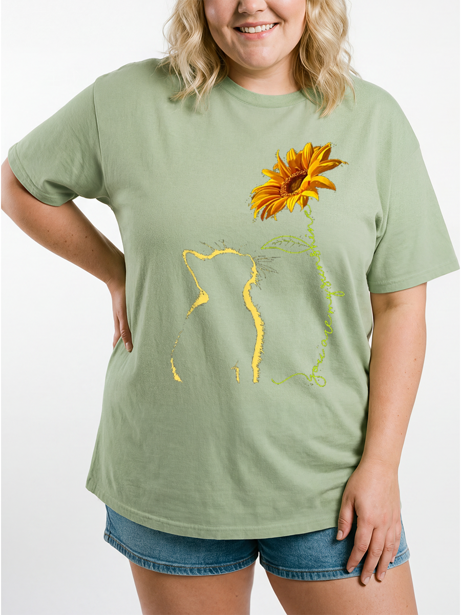 Vintage You Are My Sunshine Cat Oversize Graphic Tee