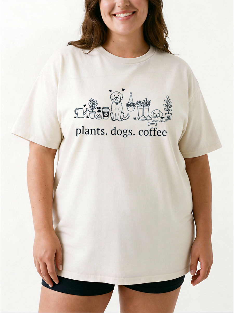 Vintage Plant And Dog Mom Oversize Graphic Tee
