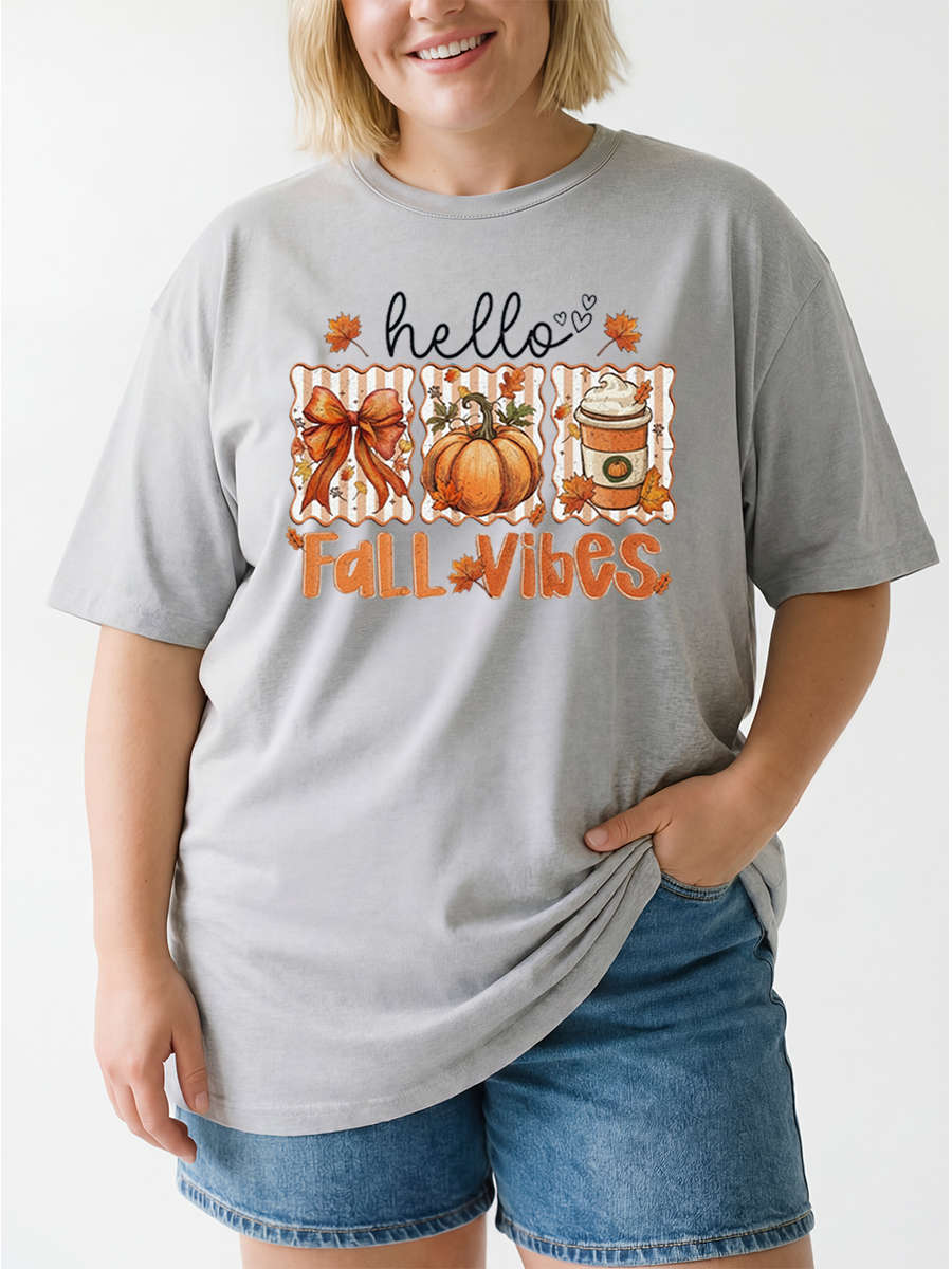 Vintage Hello Fall Vibes Oversize Graphic Tee