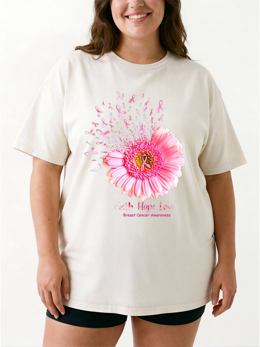 Vintage Faith Hope Love Breast Cancer Awareness Oversize Graphic Tee