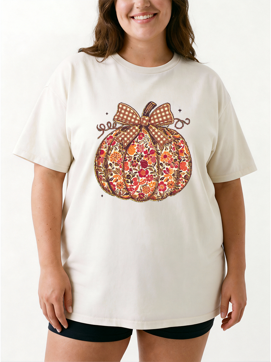 Vintage Floral Pumpkin Oversize Graphic Tee