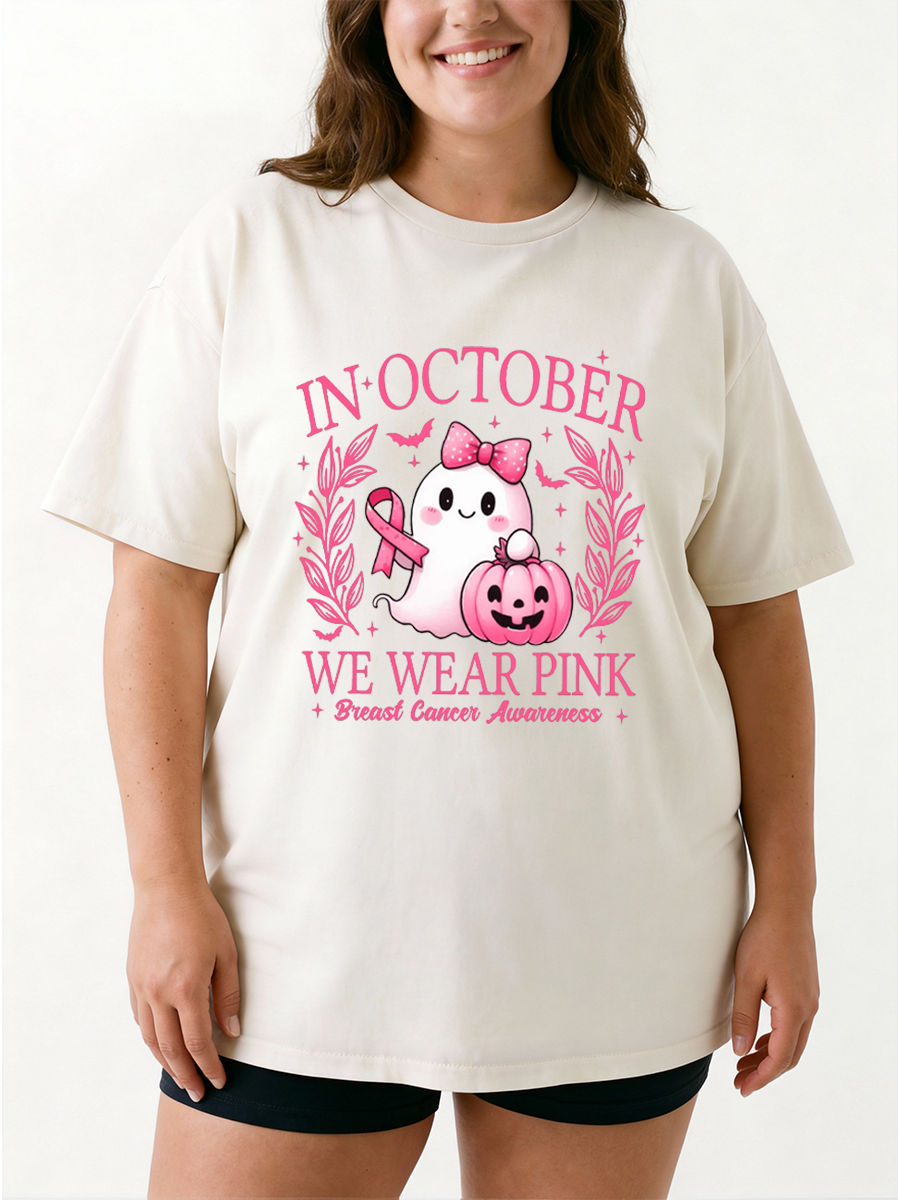 Vintage In October We Wear Pink Ghost Oversize Graphic Tee
