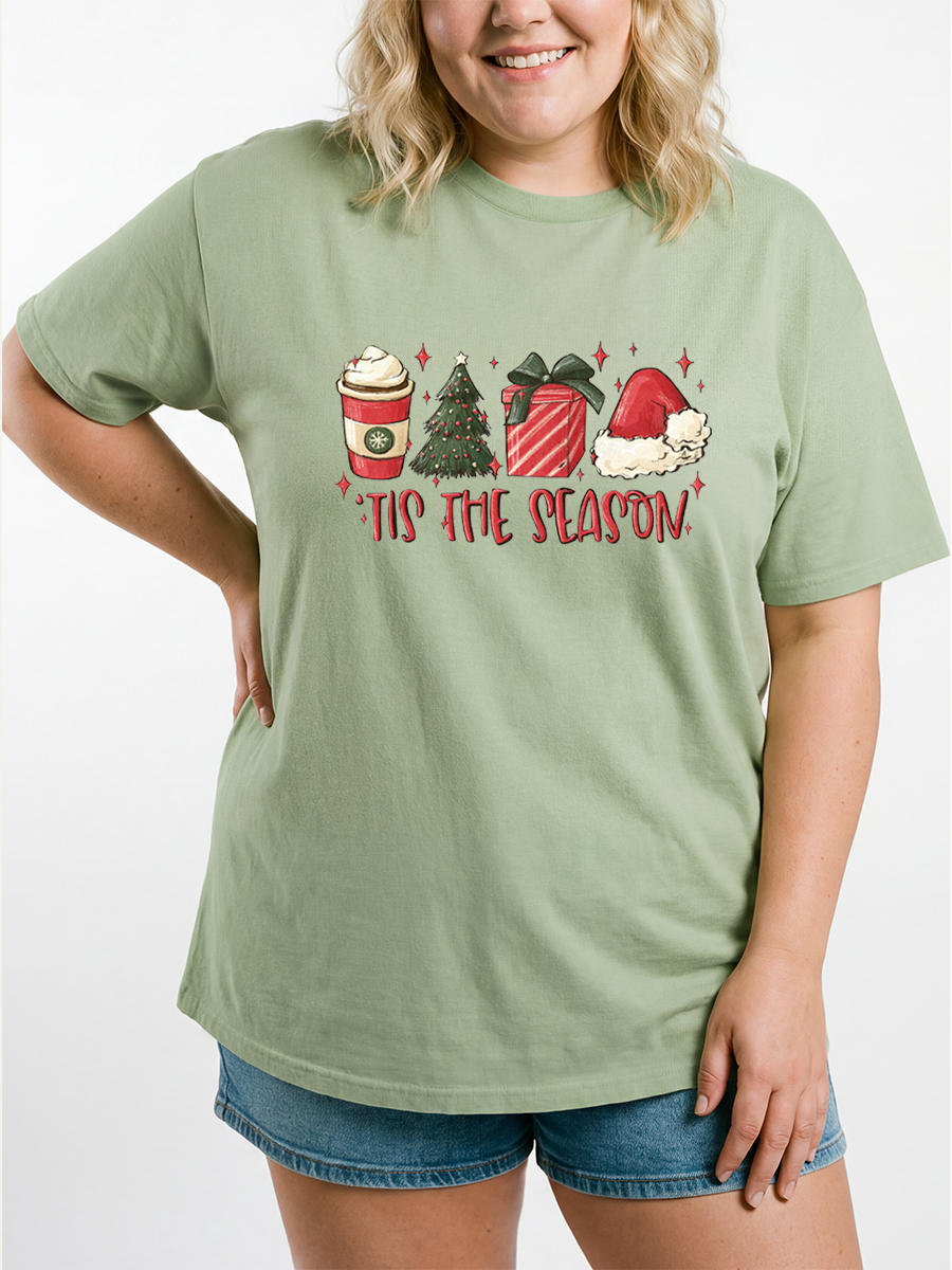 Vintage Christmas Tis The Season Oversize Graphic Tee