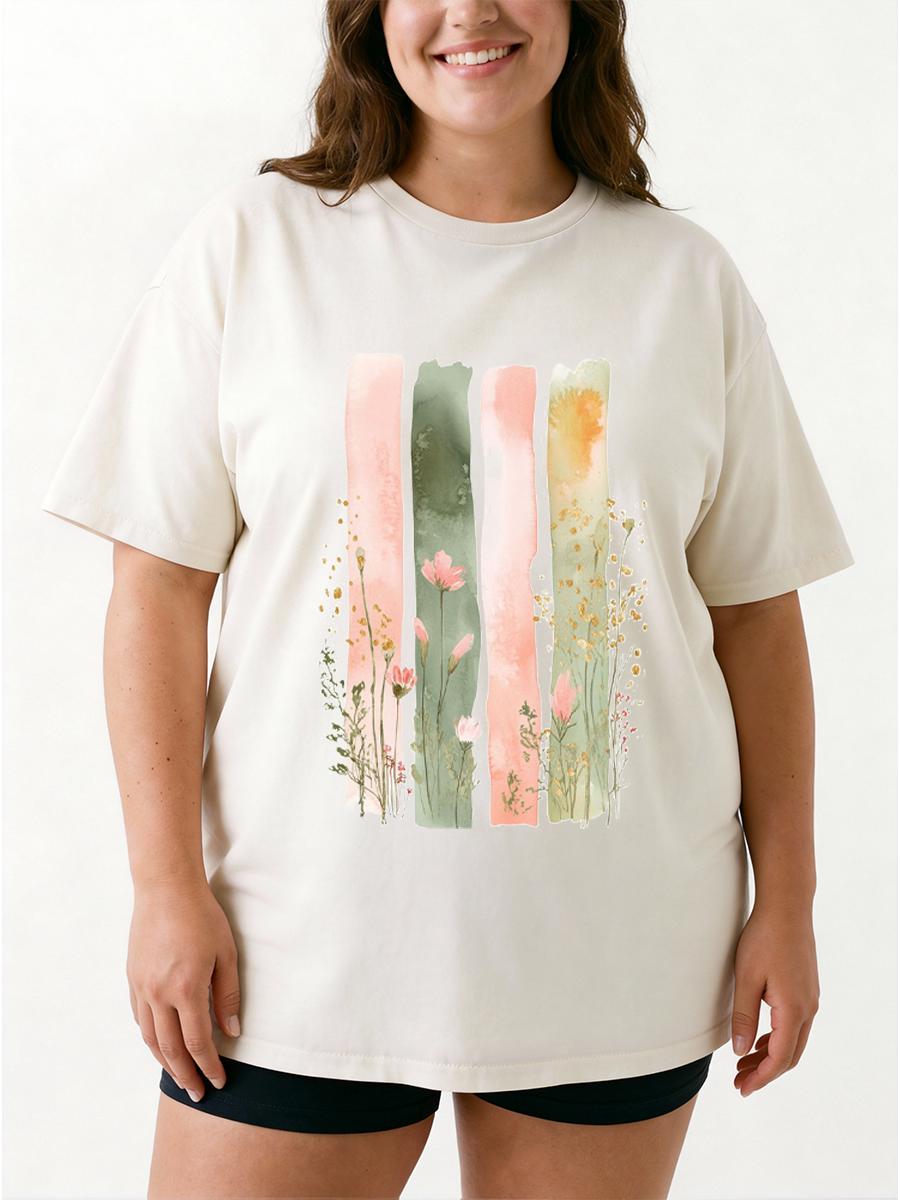 Vintage Watercolor Boho Floral Rose Oversize Graphic Tee