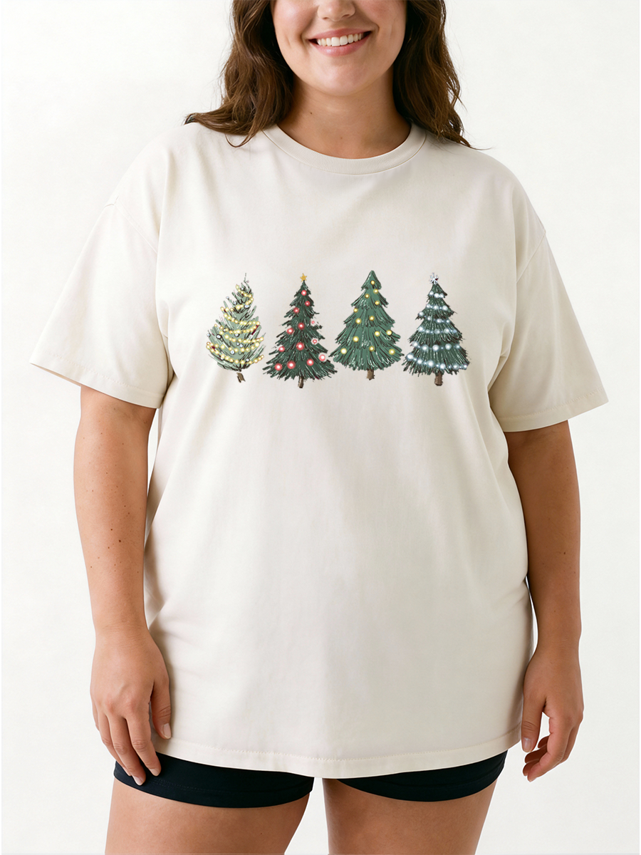 Vintage Christmas Tree Oversize Graphic Tee