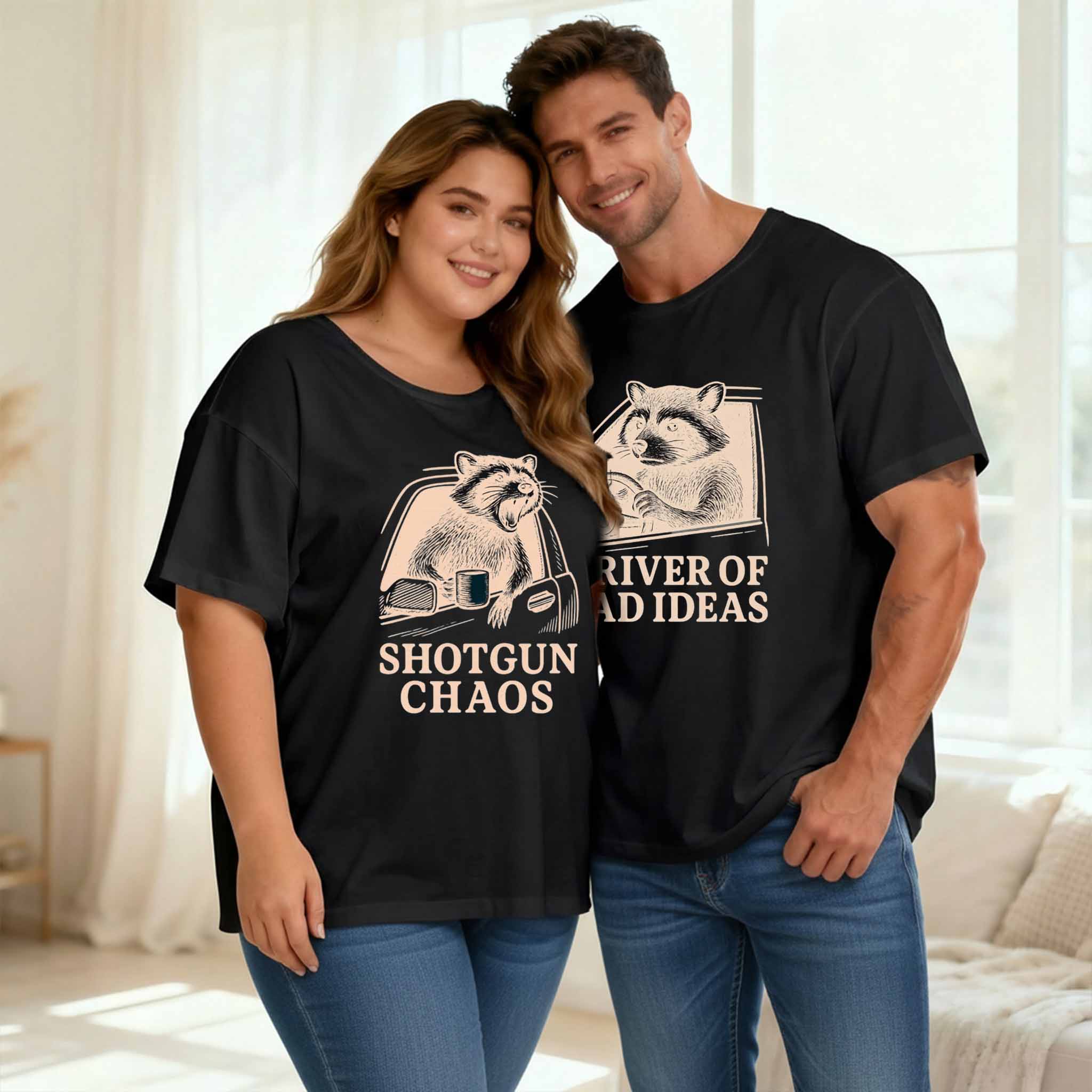 Vintage  Shotgun Chaos & Driver Of Bad Ideas Couple Shirt