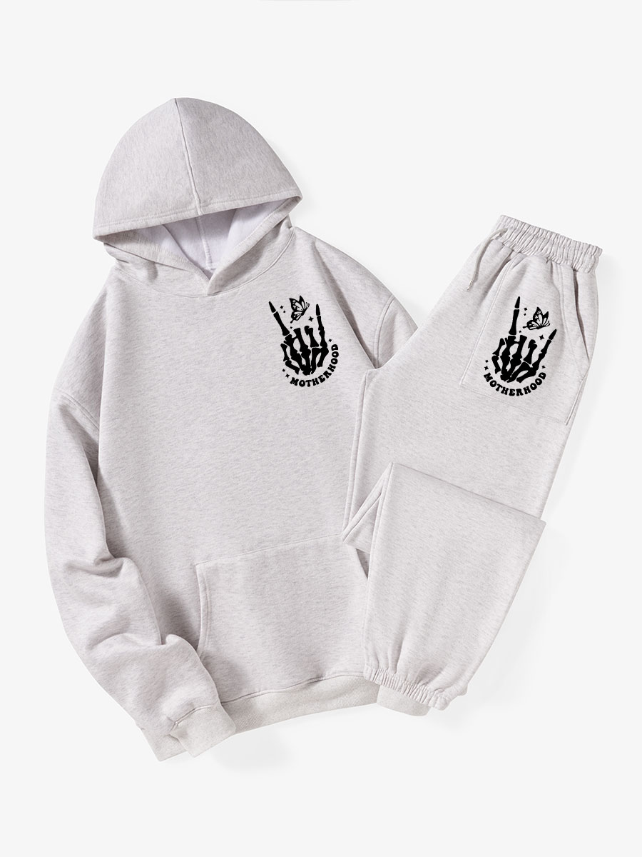 Vintage Motherhood Skeleton Fleece Hoodie Suit