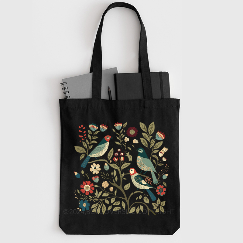 Vintage Cottagecore Birds and Flowers Tote Bag