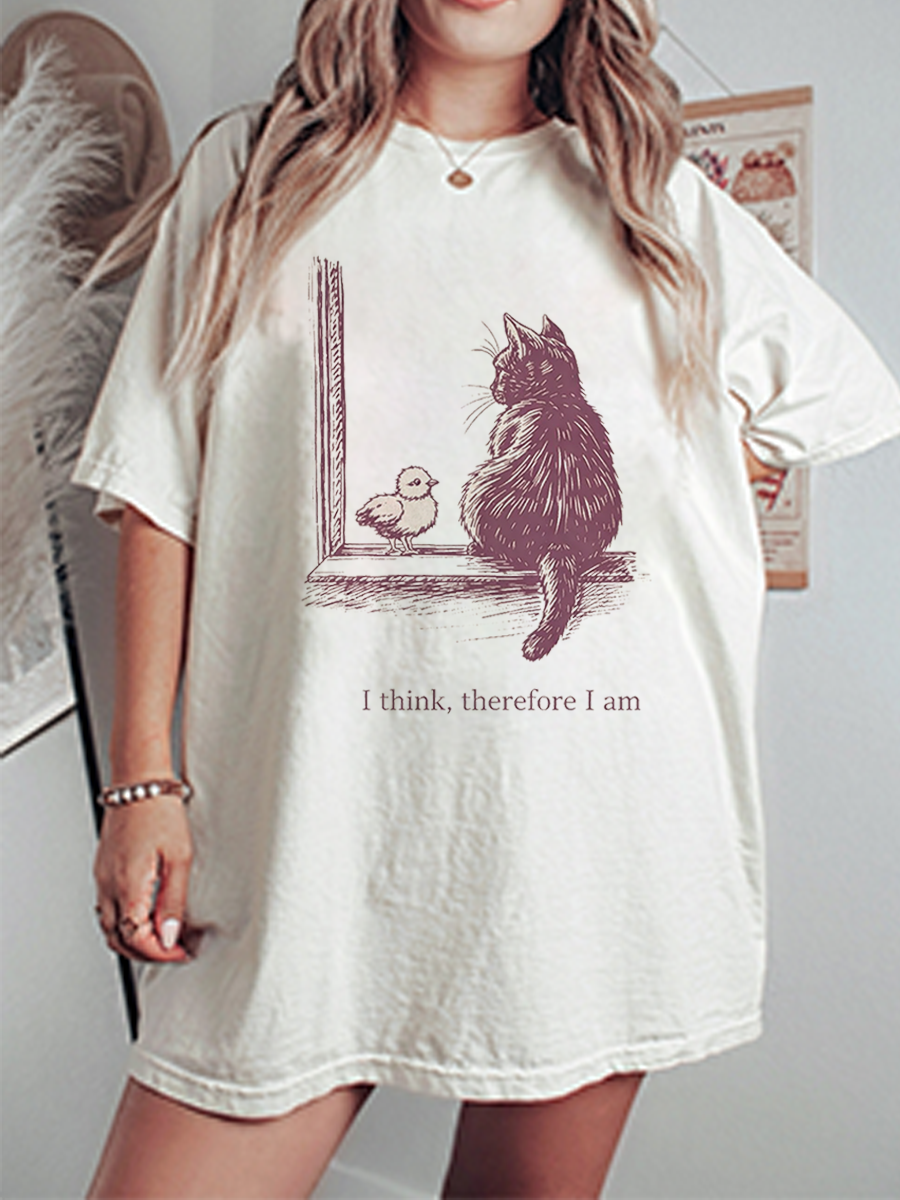 Vintage I Think, Therefore I Am Oversize Graphic Tee