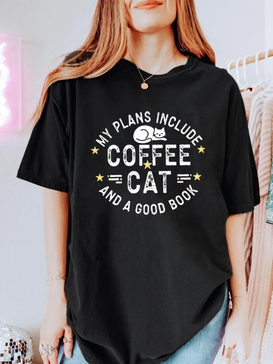 Vintage Coffee And Book Lover T-Shirt Oversize Graphic Tee