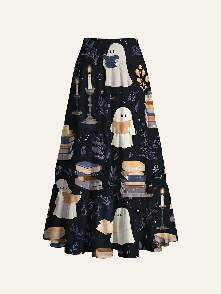 Dark Academia Reading Ghost Book Convertible Maxi Skirts