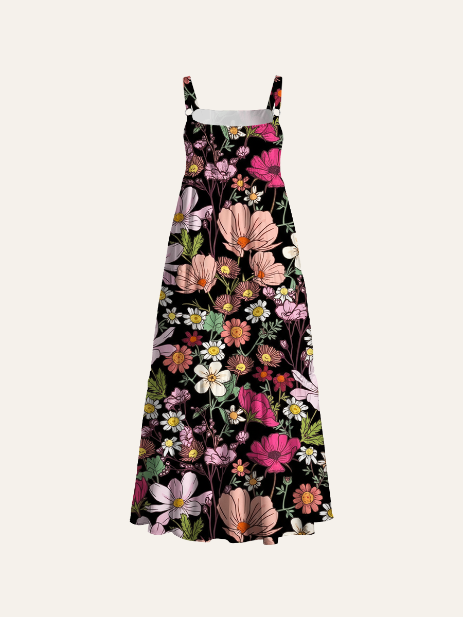 Pastel Wildflower Seamless Adjustable Wide Straps Maxi Dress