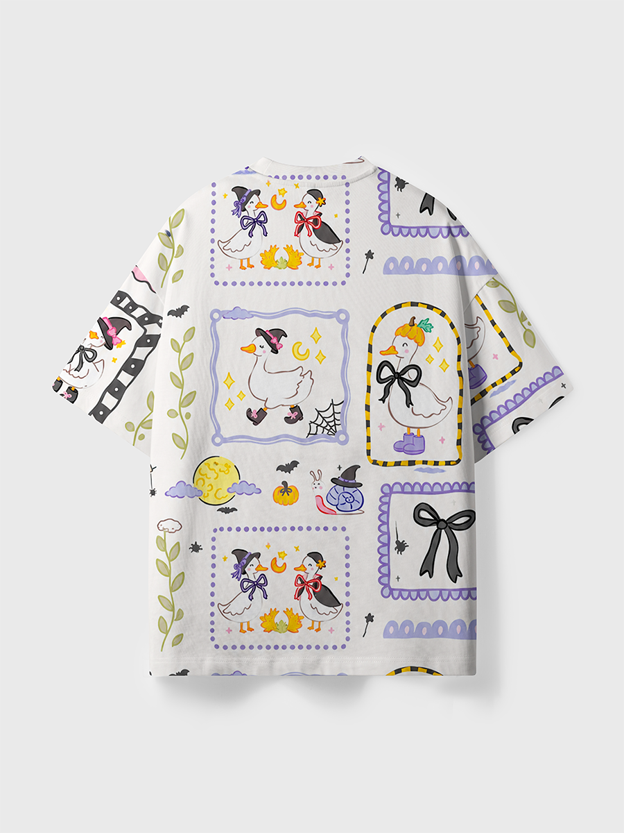 Vintage Sticker Frame Duck Halloween Patchwork All Over Print T-Shirt