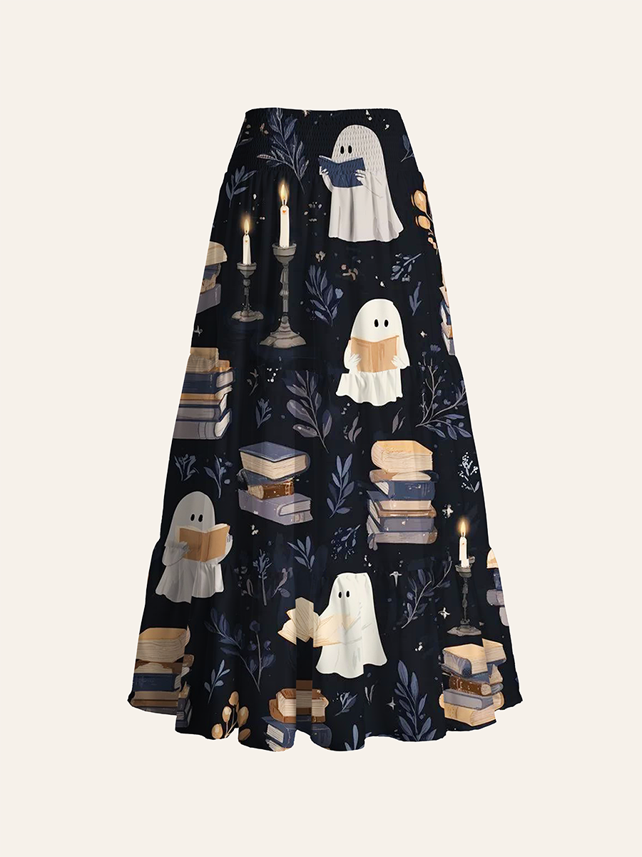 Dark Academia Reading Ghost Book Convertible Maxi Skirts