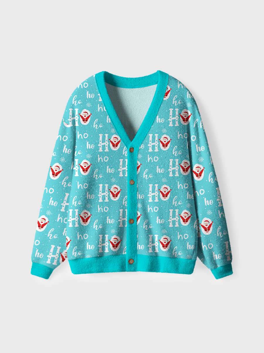 Vintage Blue HoHo Santa Snowflake Christmas  Ugly Cardigan Sweaters