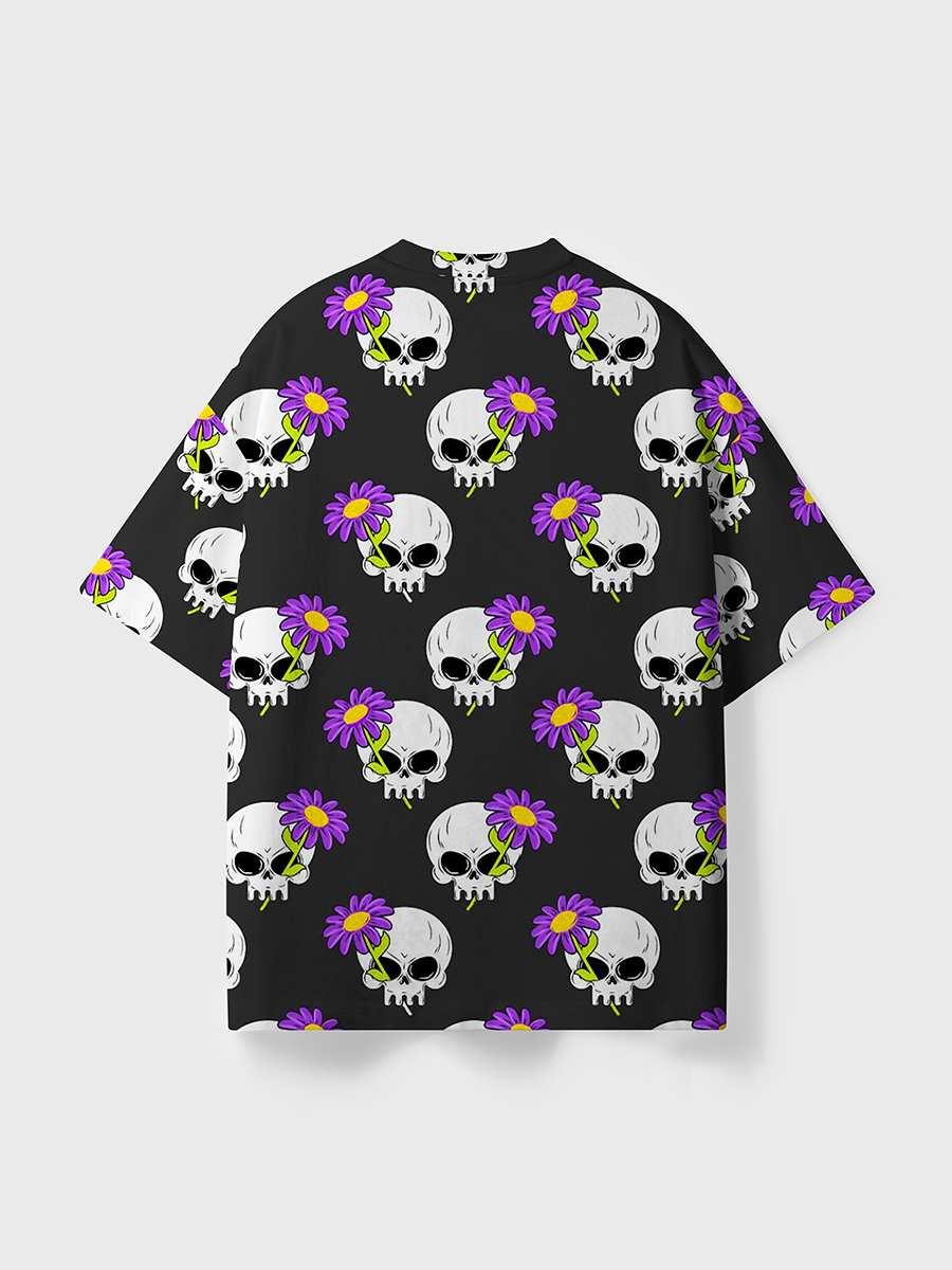 Vintage Minimal Gothic Grunge Floral Line Art All Over Print T-Shirt