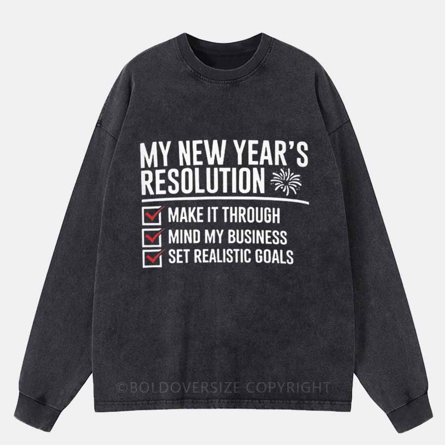 Vintage My New Yeas Washed Long Sleeve Shirt