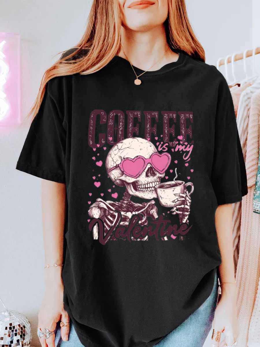Vintage Coffee Is My Valentine Oversize Graphic Tee