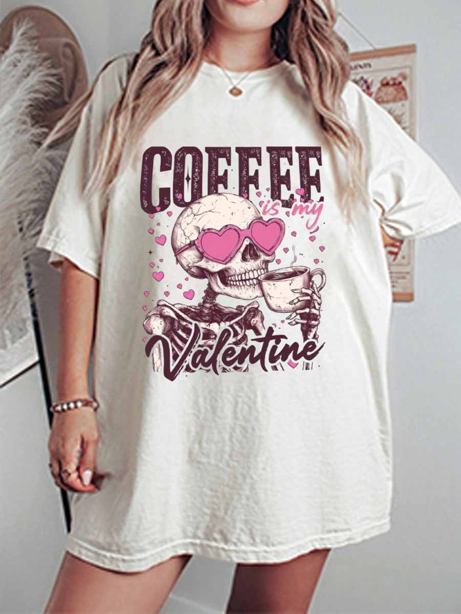 Vintage Coffee Is My Valentine Oversize Graphic Tee