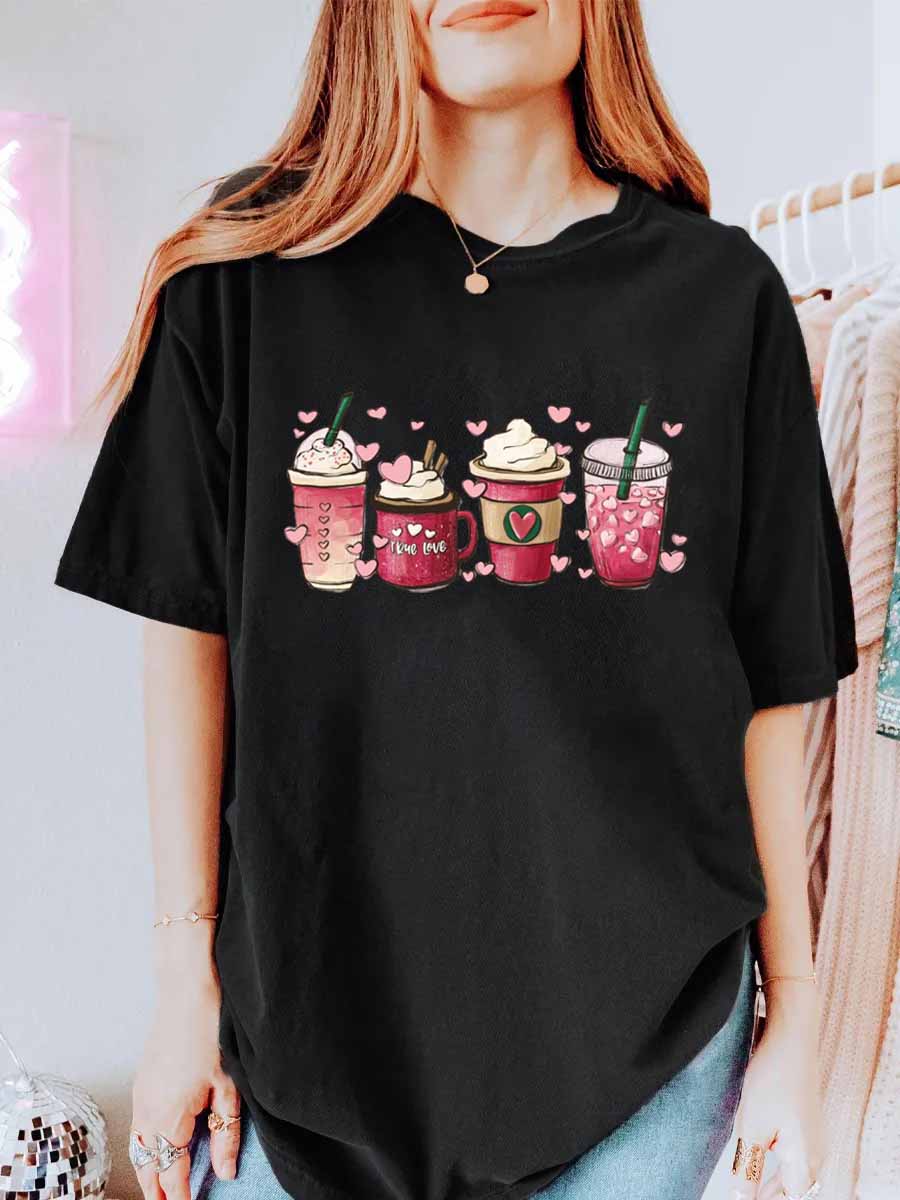 Vintage Valentine Coffee Oversize Graphic Tee