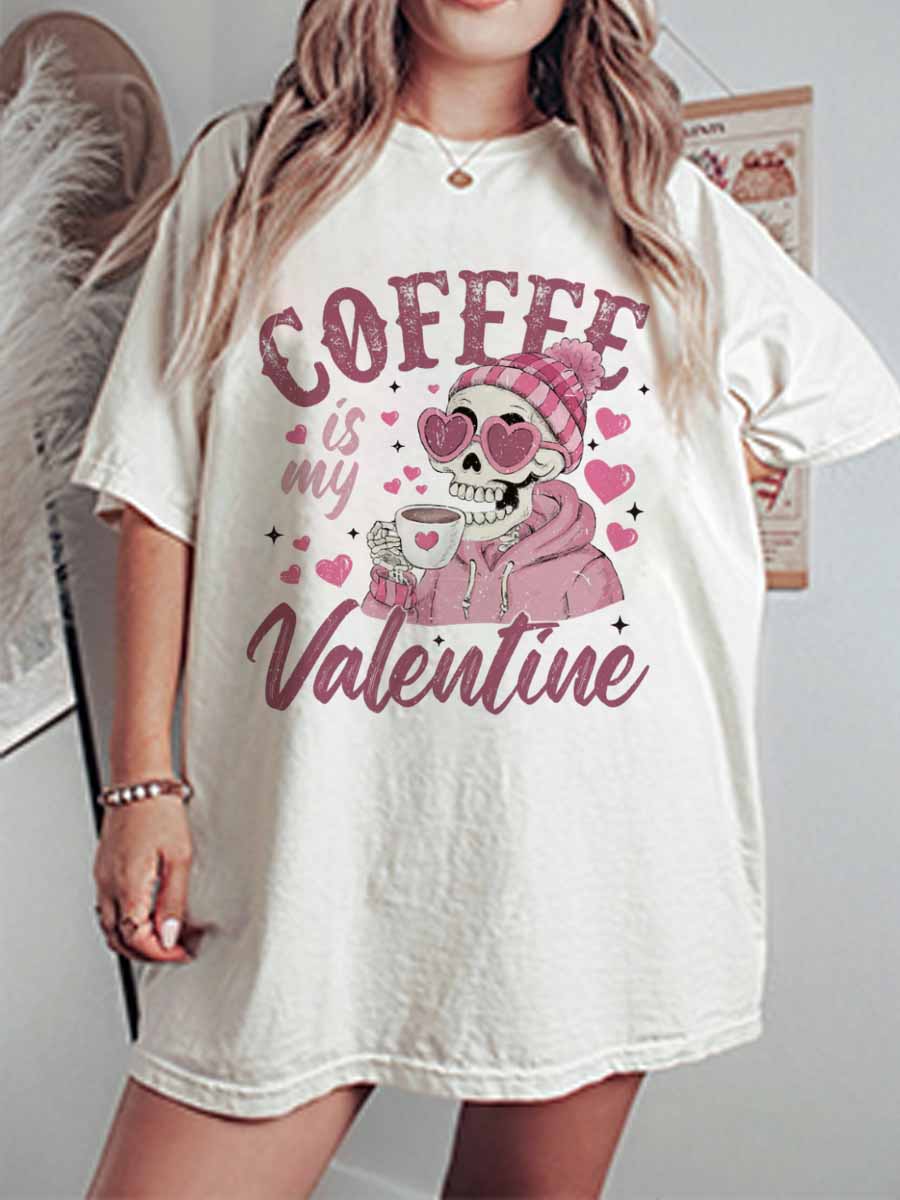 Vintage Coffee Is My Valentine Oversize Graphic Tee
