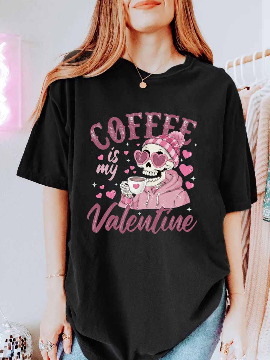 Vintage Coffee Is My Valentine Oversize Graphic Tee