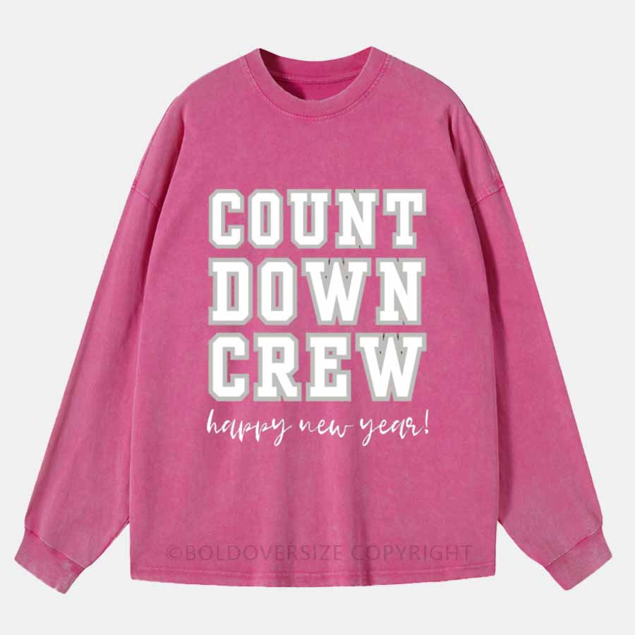Vintage Count Down Crew Happy New Year Washed Long Sleeve Shirt