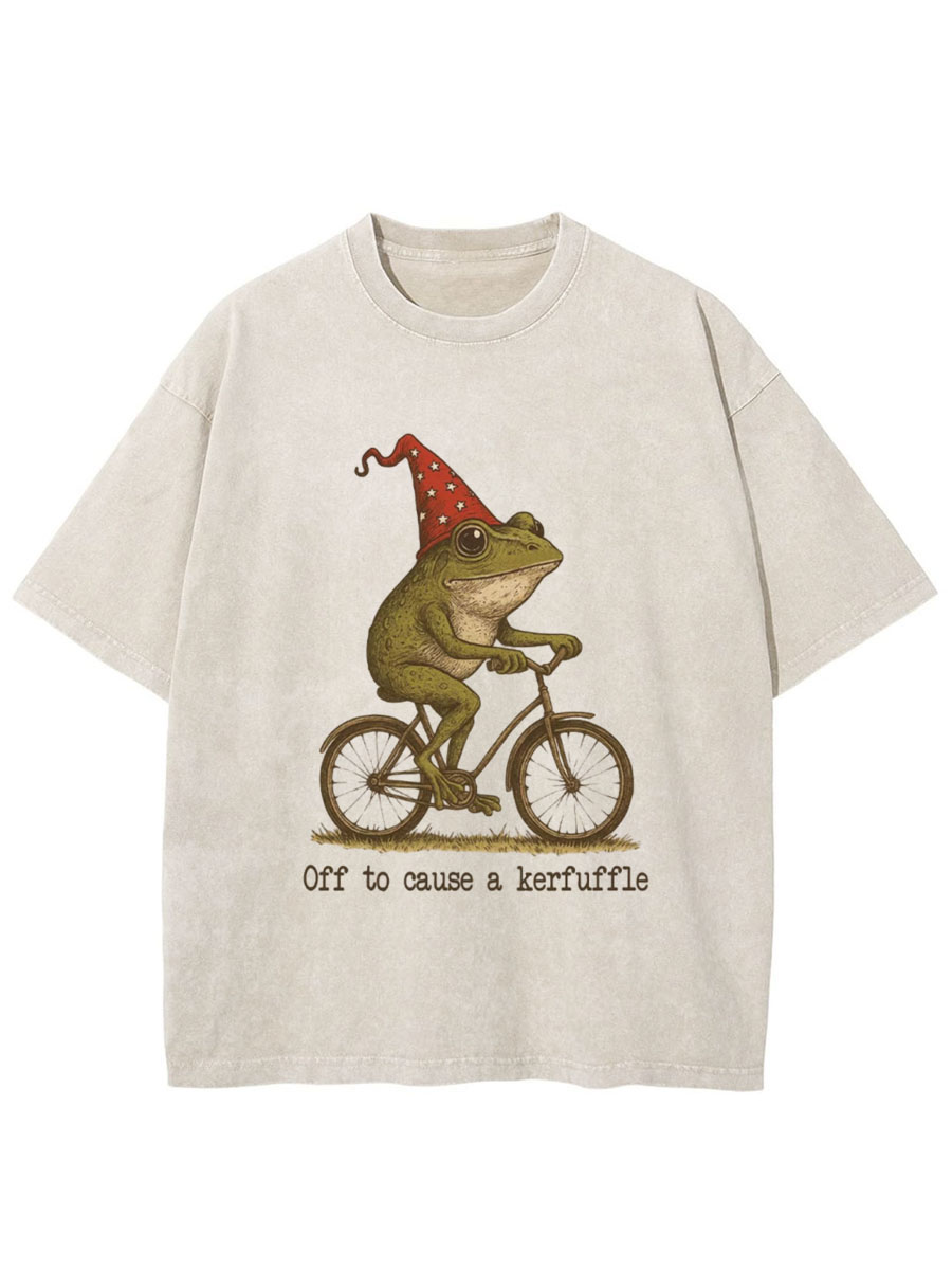 Vintage Off To Cause A Kerfuffle Frog Oversize Washed T-Shirt