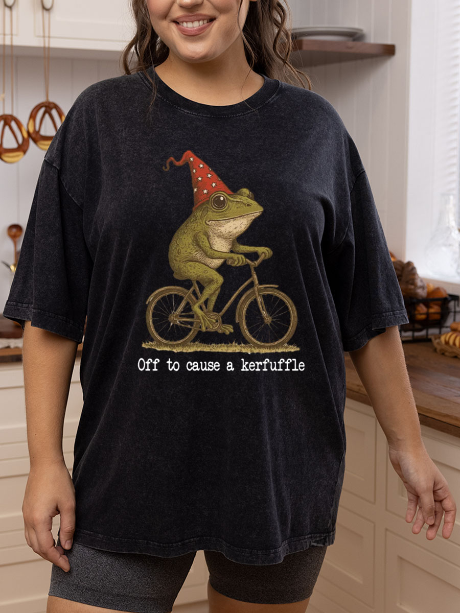 Vintage Off To Cause A Kerfuffle Frog Oversize Washed T-Shirt