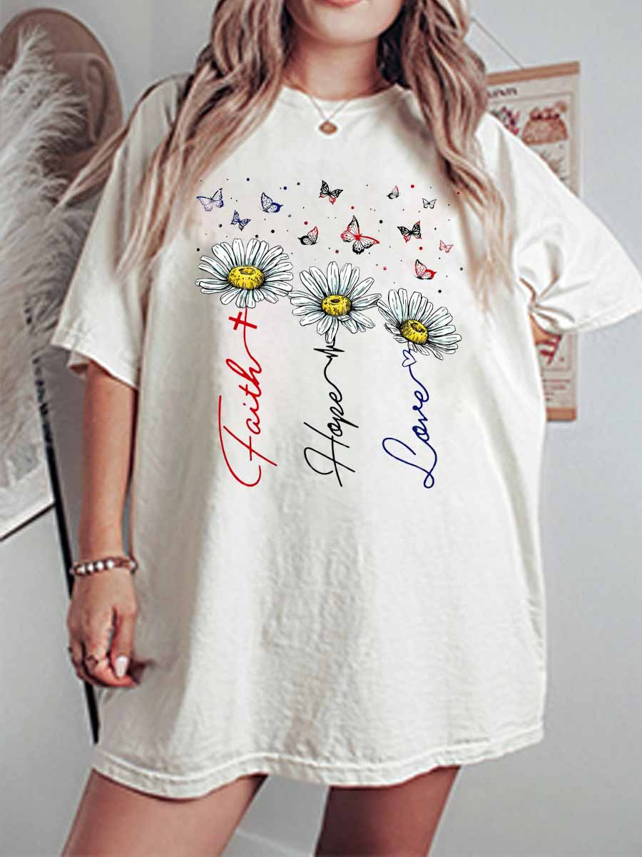 Vintage Faith Hope Love Oversize Graphic Tee