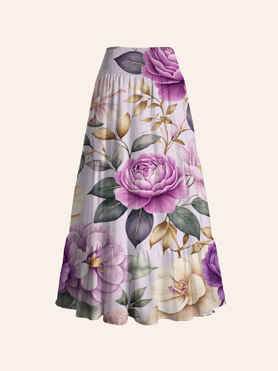Soft Lavender Botanical Peony Convertible Maxi Skirts