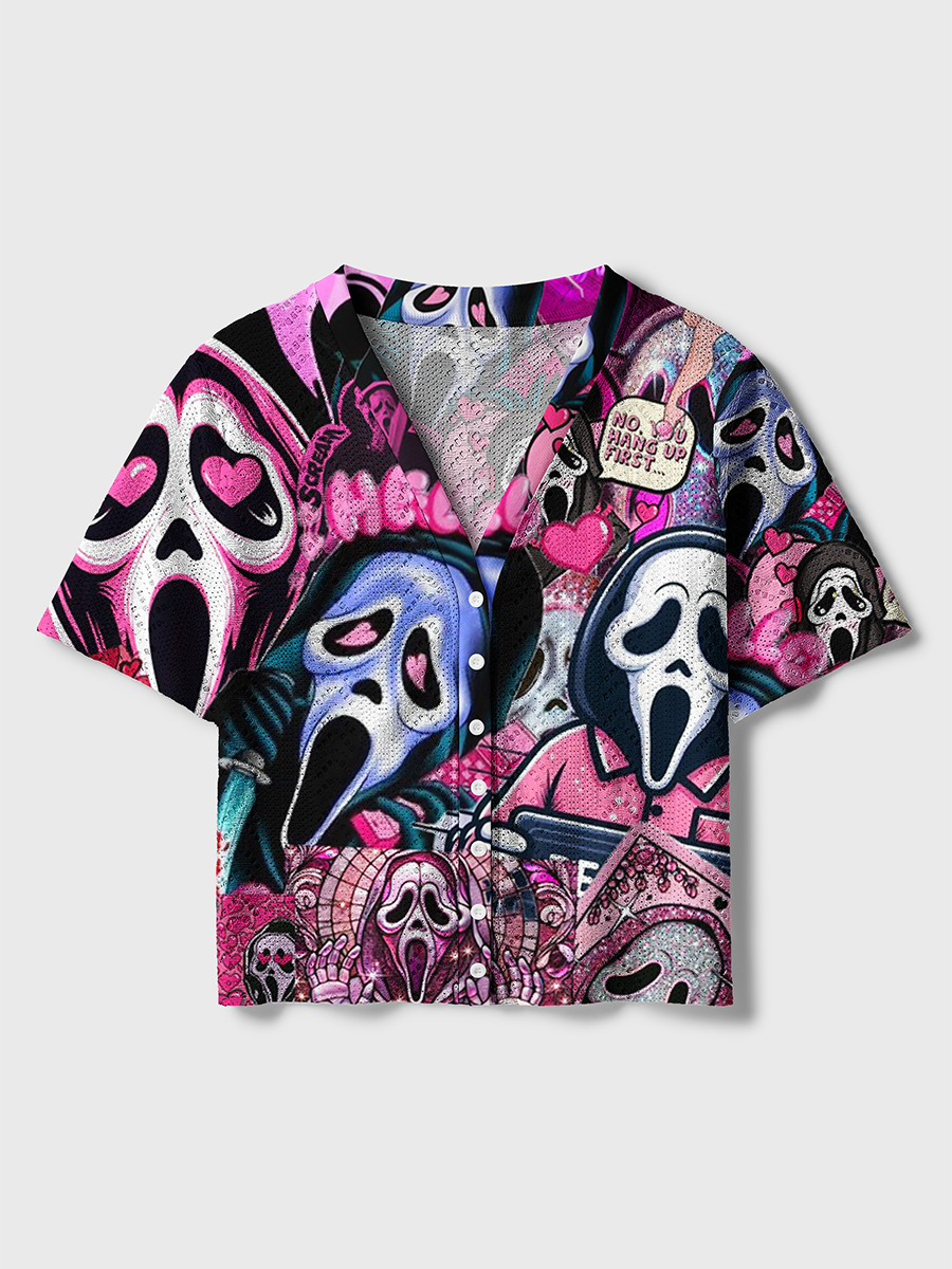 Heart Ghostface Y2K Collage Crochet Button Down Cardigan