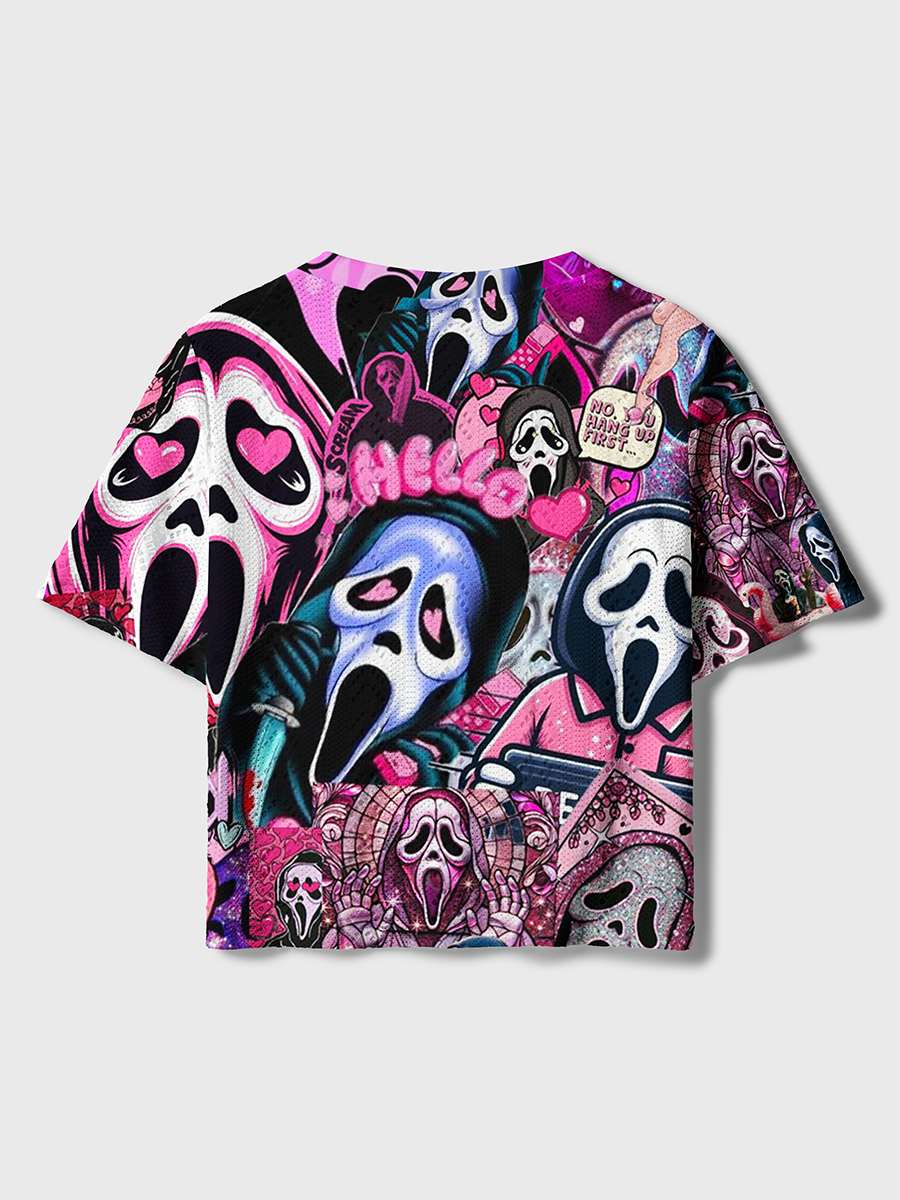 Heart Ghostface Y2K Collage Crochet Button Down Cardigan